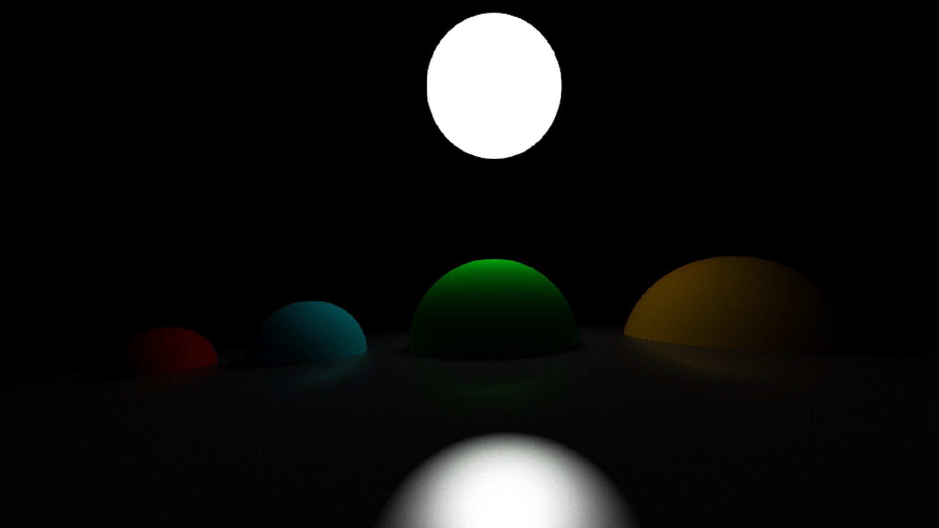 A scene with 4 spheres being lit from a large light above