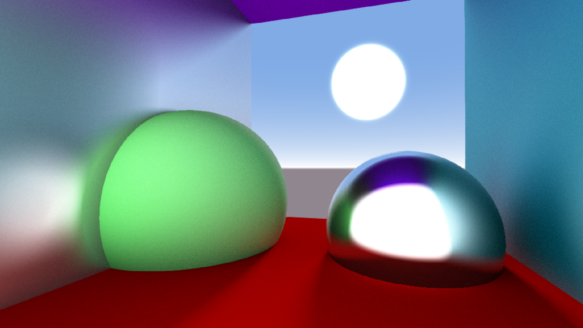 An image of two spheres with a sun in the distance.