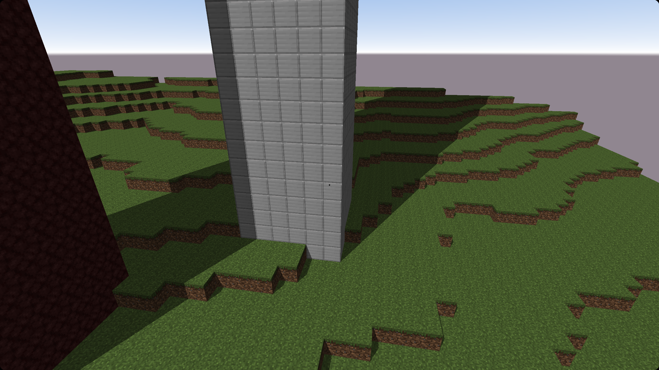 A screenshot of a voxel environment with two pillars of voxels casting shadows.